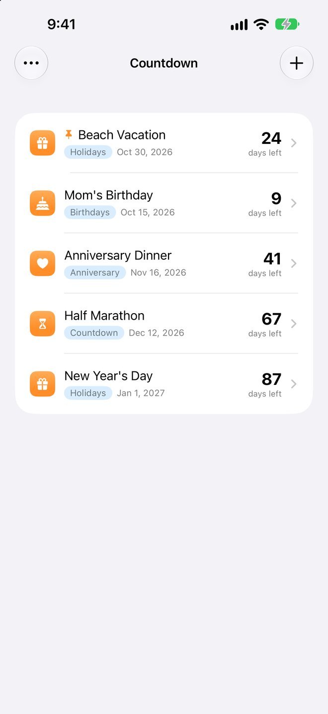 Countdowns to upcoming events